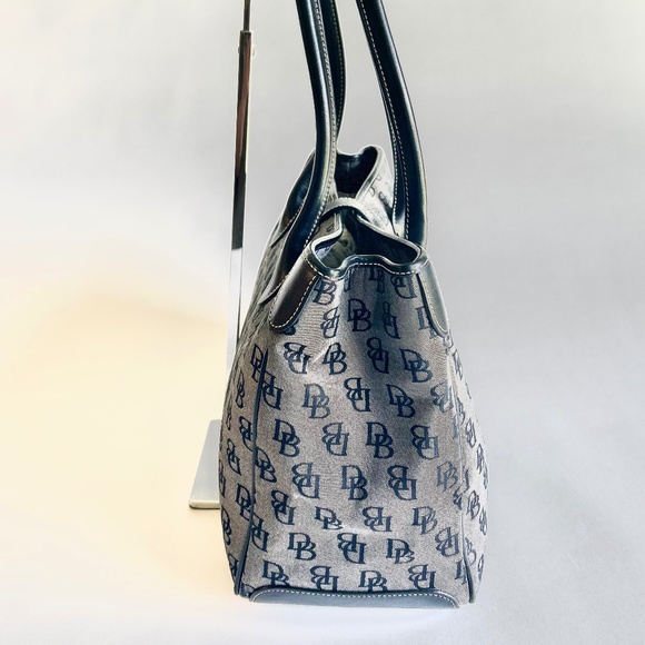 Dooney & Bourke Grey Black Canvas Leather Tote Shoulder Bag - Picture 3 of 14
